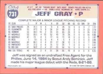 1991 Topps - Collector's Edition (Tiffany) #731 Jeff Gray Back