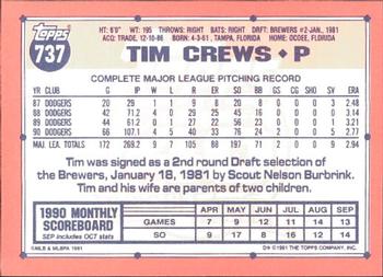 1991 Topps - Collector's Edition (Tiffany) #737 Tim Crews Back