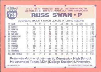 1991 Topps - Collector's Edition (Tiffany) #739 Russ Swan Back