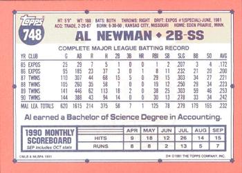 1991 Topps - Collector's Edition (Tiffany) #748 Al Newman Back