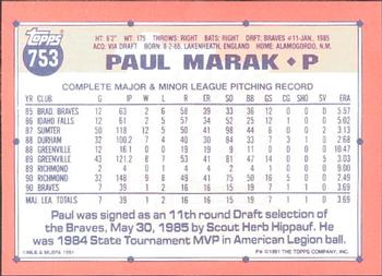 1991 Topps - Collector's Edition (Tiffany) #753 Paul Marak Back