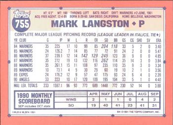 1991 Topps - Collector's Edition (Tiffany) #755 Mark Langston Back