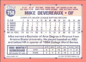 1991 Topps - Collector's Edition (Tiffany) #758 Mike Devereaux Back