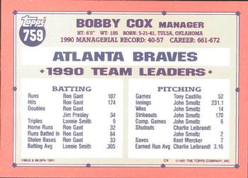 1991 Topps - Collector's Edition (Tiffany) #759 Bobby Cox Back