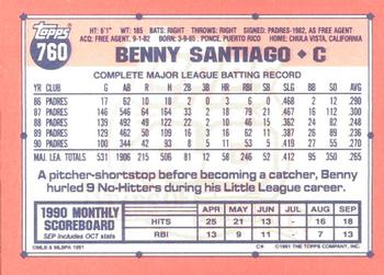1991 Topps - Collector's Edition (Tiffany) #760 Benny Santiago Back