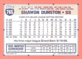 1991 Topps - Collector's Edition (Tiffany) #765 Shawon Dunston Back