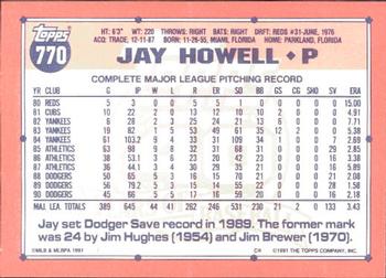 1991 Topps - Collector's Edition (Tiffany) #770 Jay Howell Back