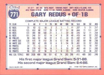 1991 Topps - Collector's Edition (Tiffany) #771 Gary Redus Back