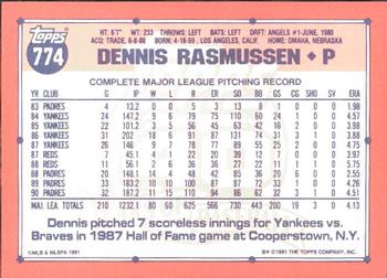 1991 Topps - Collector's Edition (Tiffany) #774 Dennis Rasmussen Back