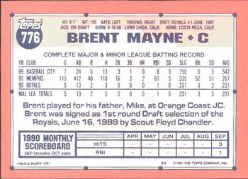 1991 Topps - Collector's Edition (Tiffany) #776 Brent Mayne Back