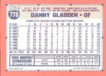 1991 Topps - Collector's Edition (Tiffany) #778 Danny Gladden Back