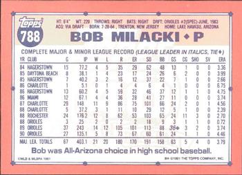 1991 Topps - Collector's Edition (Tiffany) #788 Bob Milacki Back