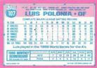 1991 Topps Micro #107 Luis Polonia Back