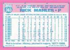 1991 Topps Micro #363 Rick Mahler Back