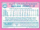 1991 Topps Micro #499 Melido Perez Back