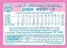 1991 Topps Micro #578 Dave West Back