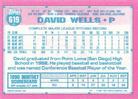 1991 Topps Micro #619 David Wells Back