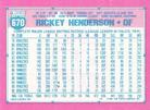1991 Topps Micro #670 Rickey Henderson Back