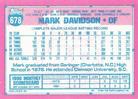 1991 Topps Micro #678 Mark Davidson Back