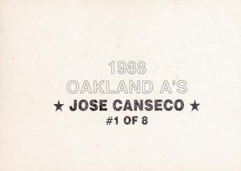 1988 Oakland Athletics (unlicensed) #1 Jose Canseco Back