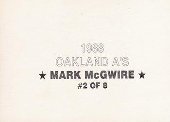 1988 Oakland Athletics (unlicensed) #2 Mark McGwire Back