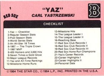 1984 Star Carl Yastrzemski #1 Carl Yastrzemski Back