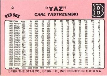 1984 Star Carl Yastrzemski #2 Carl Yastrzemski Back