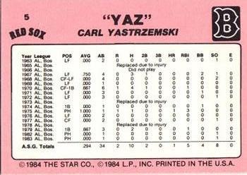 1984 Star Carl Yastrzemski #5 Carl Yastrzemski Back