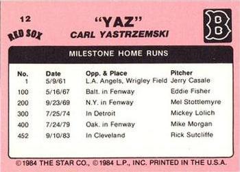 1984 Star Carl Yastrzemski #12 Carl Yastrzemski Back