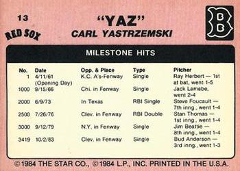1984 Star Carl Yastrzemski #13 Carl Yastrzemski Back
