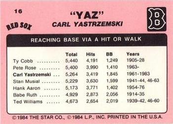 1984 Star Carl Yastrzemski #16 Carl Yastrzemski Back