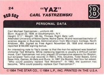 1984 Star Carl Yastrzemski #24 Carl Yastrzemski Back