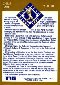 1991 Ultra - Ultra Team (Ultra Gold) #9 Chris Sabo Back
