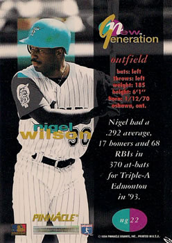 1994 Pinnacle New Generation #ng22 Nigel Wilson Back
