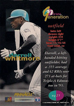 1994 Pinnacle New Generation #ng25 Darrell Whitmore Back