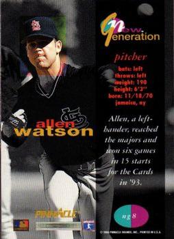 1994 Pinnacle New Generation #ng8 Allen Watson Back