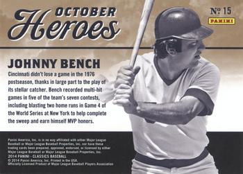 2014 Panini Classics - October Heroes #15 Johnny Bench Back