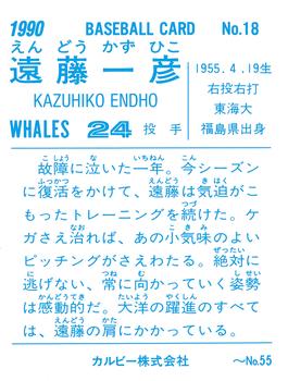 1990 Calbee #18 Kazuhiko Endo Back
