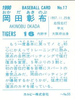 1990 Calbee #17 Akinobu Okada Back