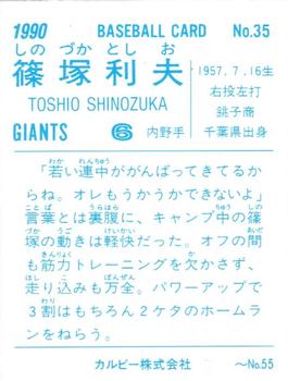 1990 Calbee #35 Toshio Shinozuka Back