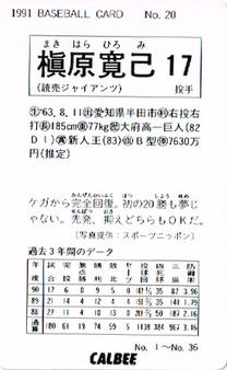 1991 Calbee #20 Hiromi Makihara Back