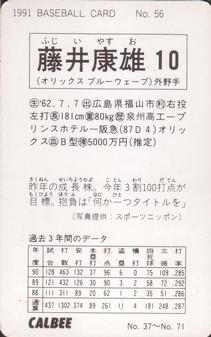 1991 Calbee #56 Yasuo Fujii Back