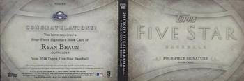 2014 Topps Five Star - Signature 4-Piece Relic Book #FSSB-RB Ryan Braun Back