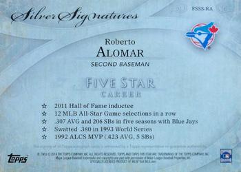 2014 Topps Five Star - Silver Signatures #FSSS-RA Roberto Alomar Back