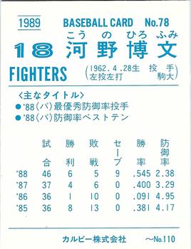 1989 Calbee #78 Hirofumi Kono Back