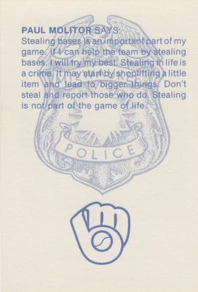 1982 Milwaukee Brewers Police #NNO Paul Molitor Back