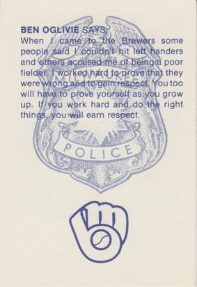 1982 Milwaukee Brewers Police #NNO Ben Oglivie Back