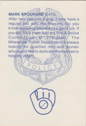 1982 Milwaukee Brewers Police #NNO Mark Brouhard Back