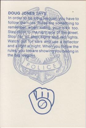 1982 Milwaukee Brewers Police #NNO Doug Jones Back