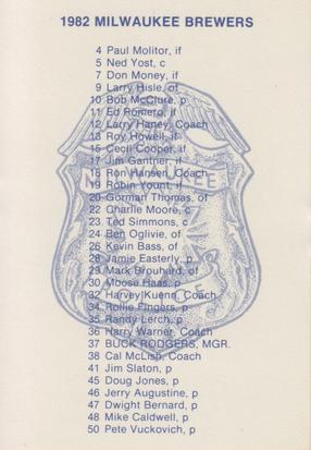 1982 Milwaukee Brewers Police #NNO Team Back